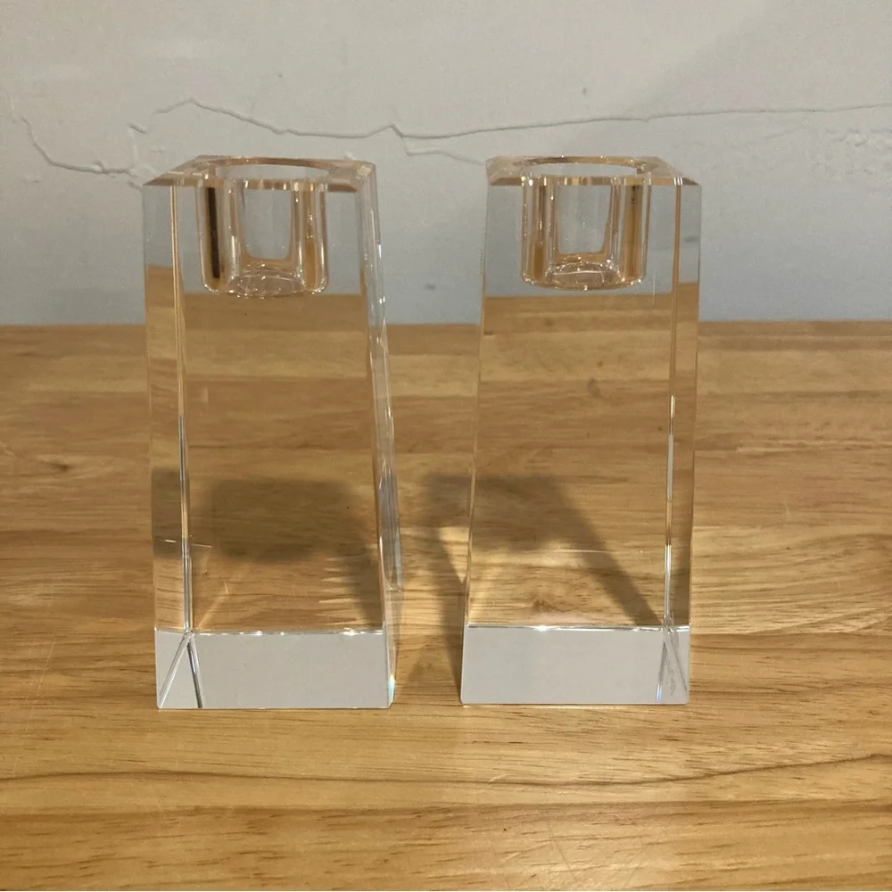 2 Crystal Candle Holders Oleg Cassini Kelly 4” Tall Clear Candlestick Set